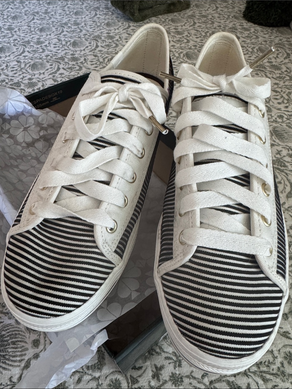 kate spade Black & White Stripe Canvas Sneakers-Keds